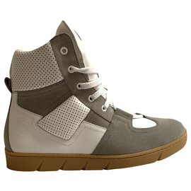 Loewe-Leather high sneakers-White