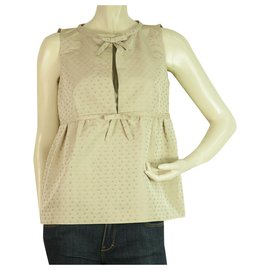 Red Valentino-Valentino Red Beige Bows Front Jacquard Floral Sleeveless Blouse Top sz 40-Beige