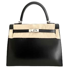 Hermès-Kelly 25 Black box calf Leather-Black