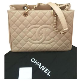 Chanel-Borsa shopping Chanel Beige Caviar GST GHW-Beige