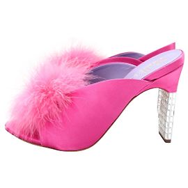 Mulberry Greta Seda Rosa & Cristal Marabu Pena Pom Pom Mules Rosa