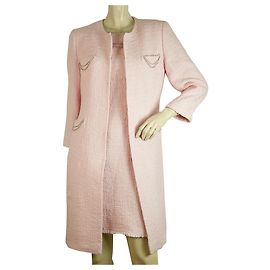 Autre Marque LALTRAMODA Cotton Pink Thin Silver Tone Chains Coat Jacket Dress Suit Set sz 44 Pink