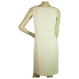Red Valentino-Valentino Red Off White Sleeveless Woolen Pencil Sheath Dress with Bow Size 42-Cream