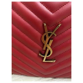 Saint Laurent-SACO DE COURO "LOU" COM LOGOTIPO-Vermelho