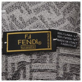 Fendi-Fendi Gray Zucca Wool Fringe Scarf-Grey