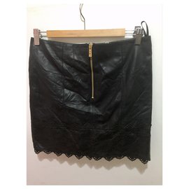 Alice by Temperley-New leather skirt with laser cut-Black
