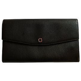 Bulgari Black leather travel wallet Black