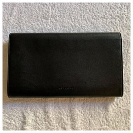 Bulgari-Black leather travel wallet-Black