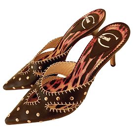Just Cavalli Black Leather Mules Black