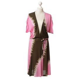 Diane Von Furstenberg-DvF Pelego Vintage Wickelkleid-Pink,Mehrfarben ,Khaki
