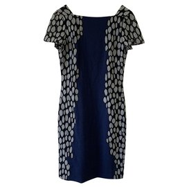 Diane Von Furstenberg-Robe DvF Queen avec détails en dentelle-Noir,Blanc,Bleu