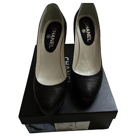 Chanel Timeless Pearl Leather Heels Black Black