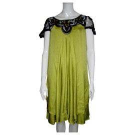 Temperley London-Embellished silk dress-Black,Light green