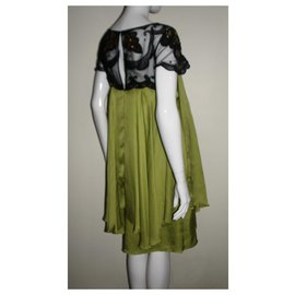 Temperley London-Embellished silk dress-Black,Light green