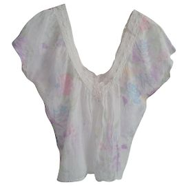 Vintage Top estampado floral de algodón aireado con adornos de encaje. Hecho en India. Rosa Blanco Azul Púrpura