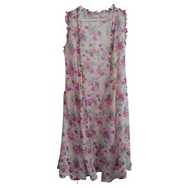 Vintage Vestido com gaze de algodão arejada. feito na Índia. Tamanho 1. Rosa Bege Verde Roxo