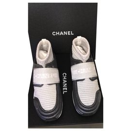 Chanel-Tênis meia Chanel-Prata,Cinza,Cinza antracite