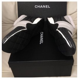 Chanel-Sneakers chaussettes Chanel-Argenté,Gris,Gris anthracite