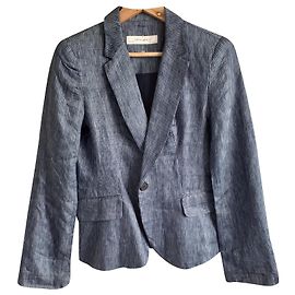 Zara Leinenblazer Weiß Hellblau Weiß Hellblau
