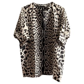 Yves Saint Laurent-Top tunica animalier in seta corta-Multicolore