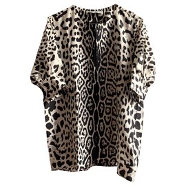 Yves Saint Laurent-Top curto de túnica animalier de seda-Multicor
