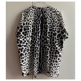 Yves Saint Laurent-Top curto de túnica animalier de seda-Multicor