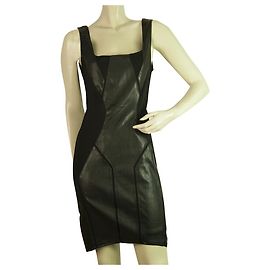 Helmut Lang Black Vendaje Bodycon Paneles de cuero de cordero Vestido sin mangas sz 4 Negro