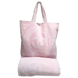 Chanel-Bolsa de praia Chanel + toalha-Rosa