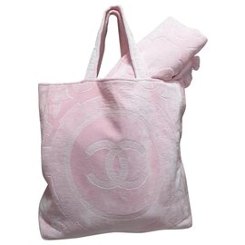 Chanel-Bolsa de praia Chanel + toalha-Rosa