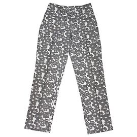Aspesi floral silk cotton ankle pants white grey White Grey