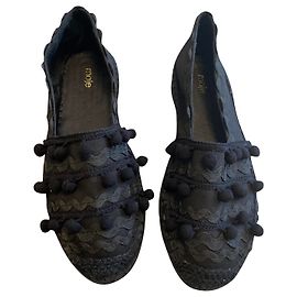Maje Mahe pompom espadrilles black linen size 39 Black