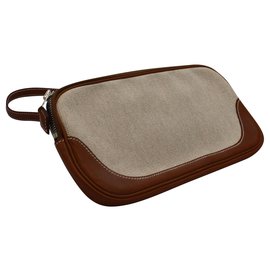 Hermès-Hermès BeltBag Unisex Box Leather and Beige Canvas-Beige