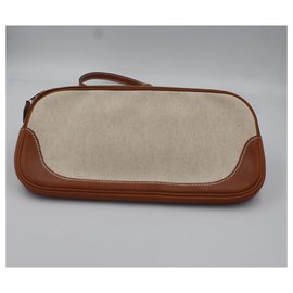 Hermès-Hermès BeltBag Unisex Box Leather and Beige Canvas-Beige
