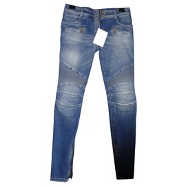 Vaqueros Biker Balmain Azules de Algodón Azul