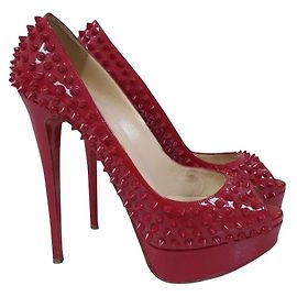 CHRISTIAN LOUBOUTIN Red Spikes Studs Lady Peep- Eu 39,5 Red