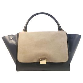 Céline Borsa CELINE Trapeze Medium in pelle e pelle scamosciata Nero Blu Grigio