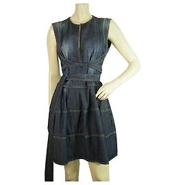 Dsquared2 DSquared DS2 Sleeveless solid blue denim Mini Dress size 42 with long belt Blue