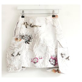 Fendi-SS17 Oversized Pocket Brocade Mini Skirt-White