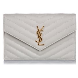 Autre Marque-YSL Gray Chevron Monogram Wallet on Chain-Grey
