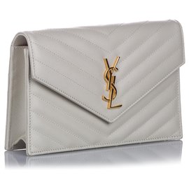 Autre Marque-YSL Gray Chevron Monogram Wallet on Chain-Grey