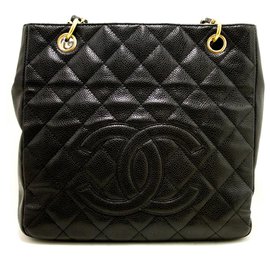 Chanel-CHANEL Classic Large 11" Grained Calfskin Chain Shoulder Bag Black-Black