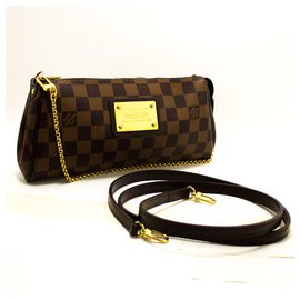 Louis Vuitton-Louis Vuitton Eva Ebene Damier Canvas Shoulder Bag Handbag Gold-Brown