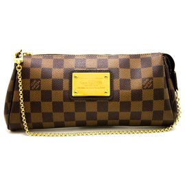 Louis Vuitton-Louis Vuitton Eva Ebene Damier Canvas Shoulder Bag Handbag Gold-Brown