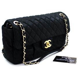 CHANEL couro de bezerro Sparkle Leather Chain Shoulder Bag Preto acolchoado Preto