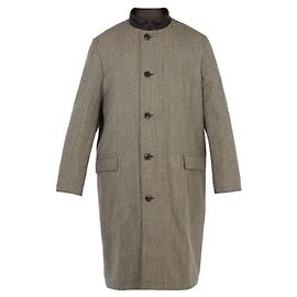 Lemaire Reversible Wool Coat with Leather Collar Grey