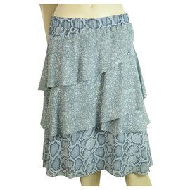 Michael Kors-Michael Michael Kors Blue Ruffled Snake Pattern Midi Knee Length Skirt Size S-Blue