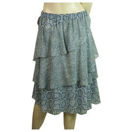Michael Kors-Michael Michael Kors Blue Ruffled Snake Pattern Midi Knee Length Skirt Size S-Blue