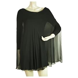 Stephan Janson-Stephan Janson Black Viscose Silk Sheer Cape Mini Length Evening Dress size 42-Black