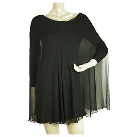 Stephan Janson Black Viscose Silk Sheer Cape Mini Longueur Robe de soirée taille 42 Noir