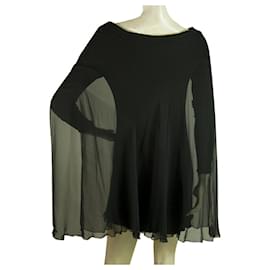 Stephan Janson-Stephan Janson Black Viscose Silk Sheer Cape Mini Length Evening Dress size 42-Black